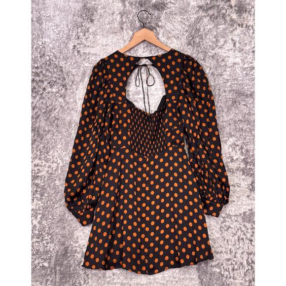 For Love & Lemons Dress Small Womens Black Polka Dot Satin Cutout Mini - Picture 3 of 11